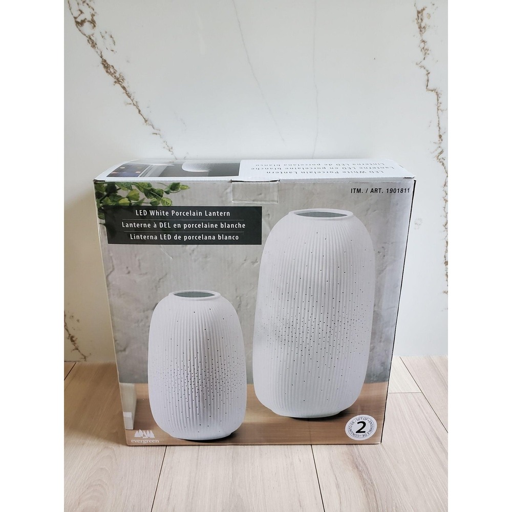 Evergreen LED Porcelain Lantern Accent Lamp Set Of 2 White Rechargeable USB